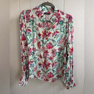 NWT APNY Puff Sleeve Floral Blouse w/ Ruched Detail (Collar & Cuffs) Women’s Med
